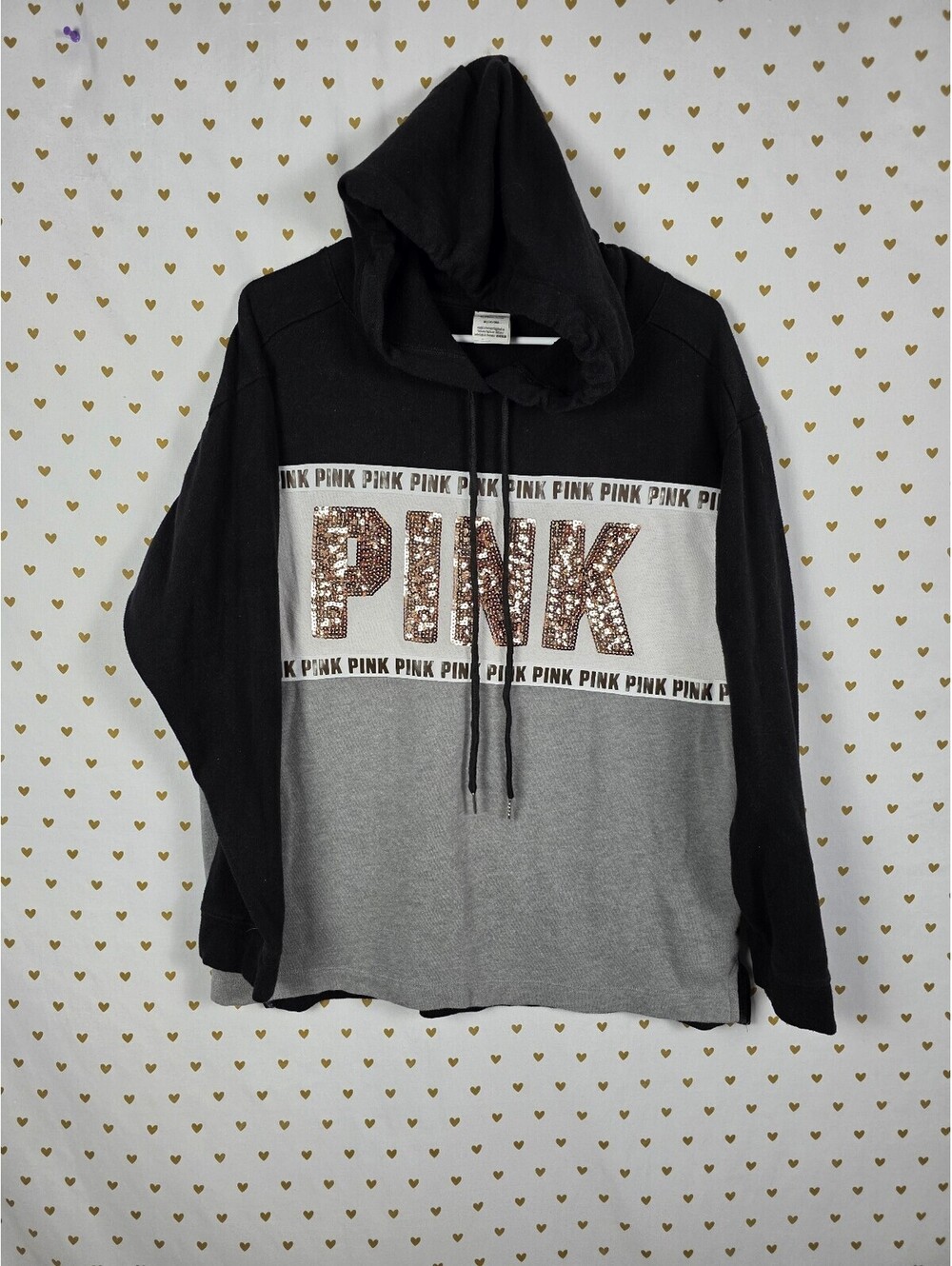 Victorias Secret Pink Bling sweater Gold Sequined Hooded Pullover Medium
